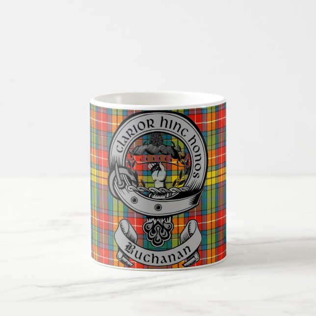Clan Buchanan Crest Badge & Tartan Coffee Mug (Center)