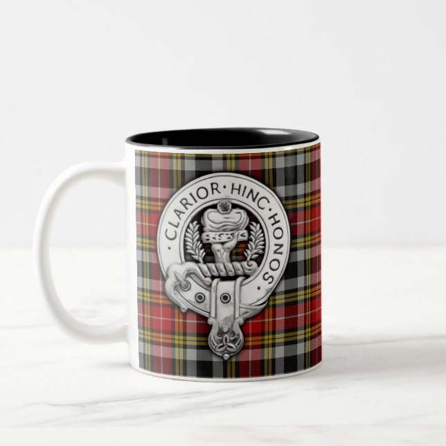 Clan Buchanan Crest & Old Dress Tartan Two-Tone Coffee Mug (Left)