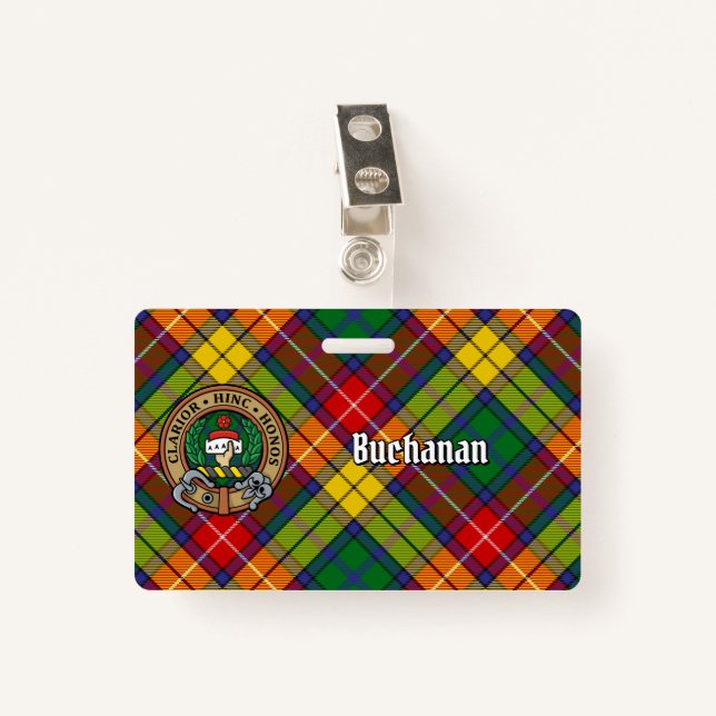Clan Buchanan Crest over Tartan Badge (Front with Clip)