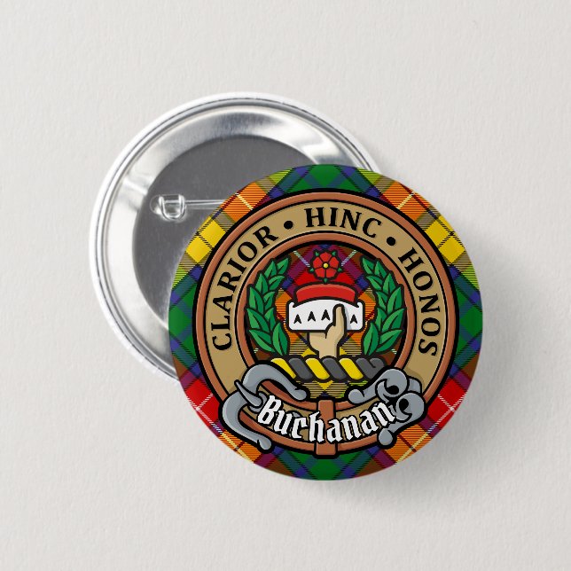 Clan Buchanan Crest over Tartan Button (Front & Back)