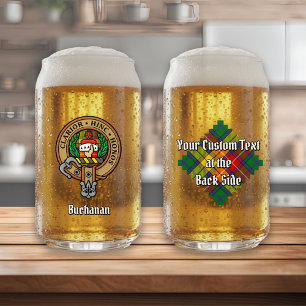 Clan Buchanan Crest over Tartan Can Glass