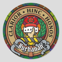 Clan Buchanan Crest over Tartan Classic Round Sticker