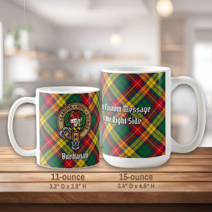 Clan Buchanan Crest over Tartan Coffee Mug