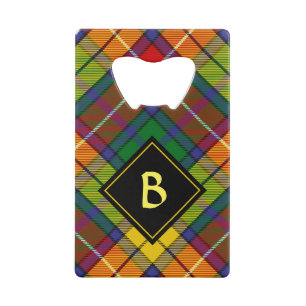 Clan Buchanan Crest over Tartan Credit Card Bottle Opener