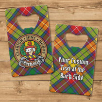 Clan Buchanan Crest over Tartan Credit Card Bottle Opener
