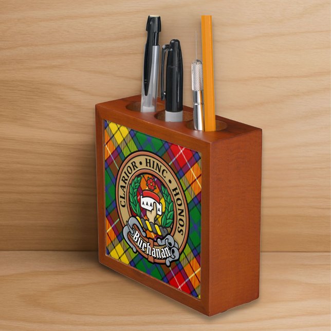 Clan Buchanan Crest over Tartan Desk Organizer (Creator Uploaded)