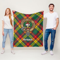 Clan Buchanan Crest over Tartan Fleece Blanket