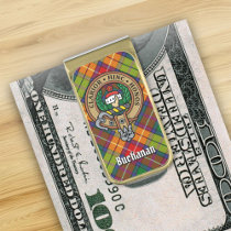 Clan Buchanan Crest over Tartan Gold Finish Money Clip