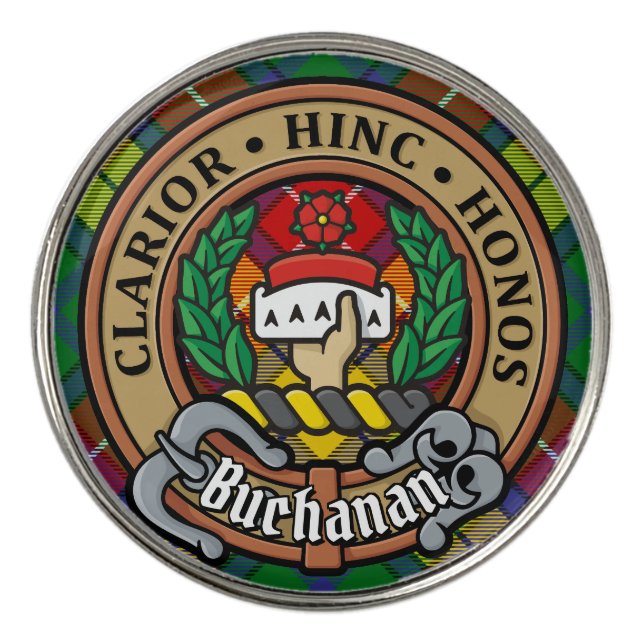 Clan Buchanan Crest over Tartan Golf Ball Marker (Front)
