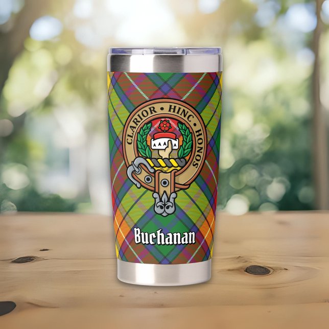 Clan Buchanan Crest over Tartan Insulated Tumbler (Creator Uploaded)