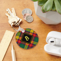 Clan Buchanan Crest over Tartan Keychain
