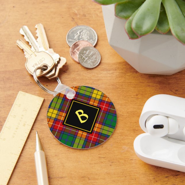 Clan Buchanan Crest over Tartan Keychain (Desk)