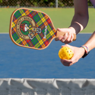 Clan Buchanan Crest over Tartan Keychain Pickleball Paddle