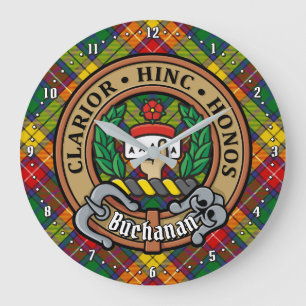 Clan Buchanan Crest over Tartan Large Clock