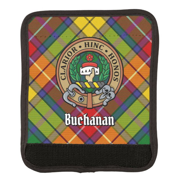 Clan Buchanan Crest over Tartan Luggage Handle Wrap (Front)