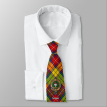 Clan Buchanan Crest over Tartan Neck Tie