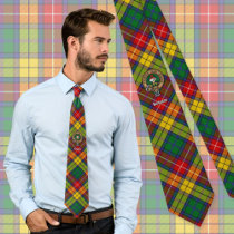 Clan Buchanan Crest over Tartan Neck Tie
