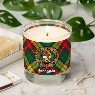 Clan Buchanan Crest over Tartan Scented Candle