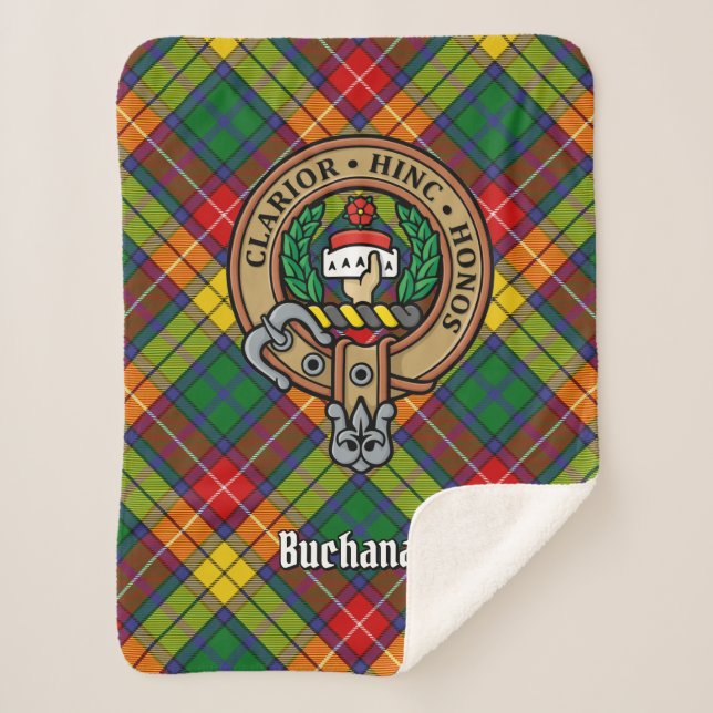 Clan Buchanan Crest over Tartan Sherpa Blanket (Front)