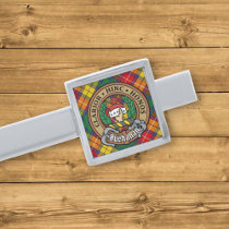 Clan Buchanan Crest over Tartan Silver Finish Tie Bar