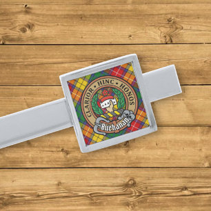 Clan Buchanan Crest over Tartan Silver Finish Tie Bar
