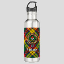 Clan Buchanan Crest over Tartan Stainless Steel Water Bottle
