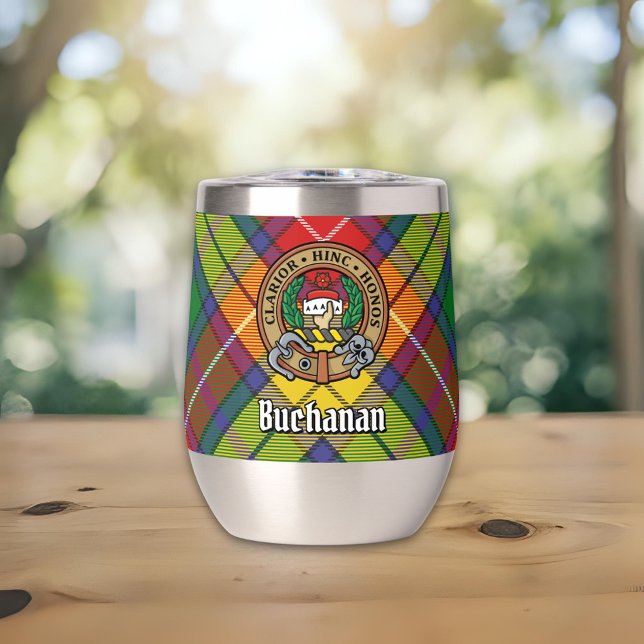 Clan Buchanan Crest over Tartan Thermal Wine Tumbler (Creator Uploaded)