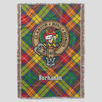 Clan Buchanan Crest over Tartan Throw Blanket
