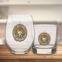 Clan Buchanan Crest over Tartan Whiskey Glass