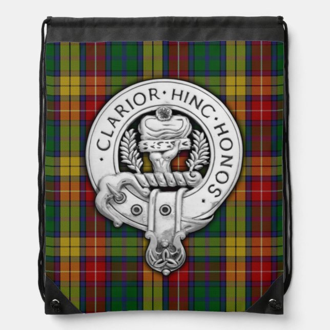 Clan Buchanan Crest & Tartan Drawstring Bag (Front)