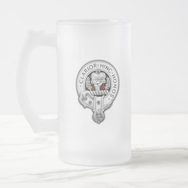 Clan Buchanan Crest & Tartan Frosted Glass Beer Mug (Left)