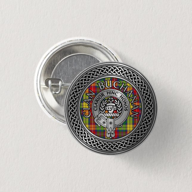 Clan Buchanan Crest & Tartan Knot Button (Front & Back)