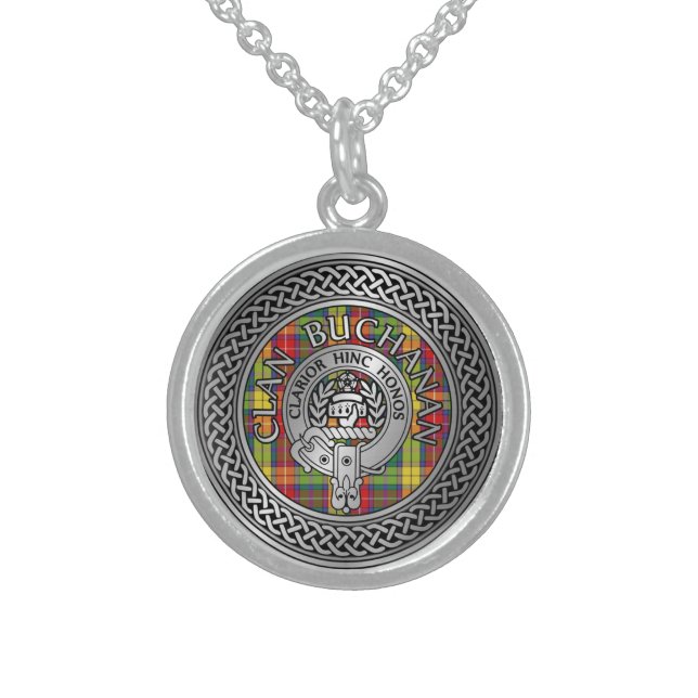 Clan Buchanan Crest & Tartan Knot Sterling Silver Necklace (Front)