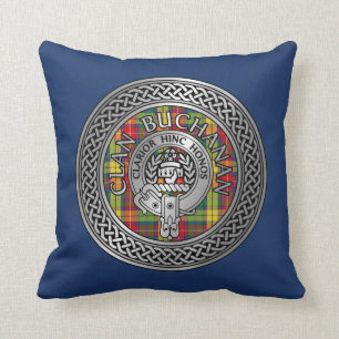 Clan Buchanan Crest & Tartan Knot Throw Pillow