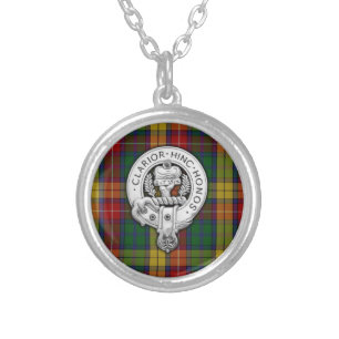 Clan Buchanan Crest & Tartan Silver Plated Necklace