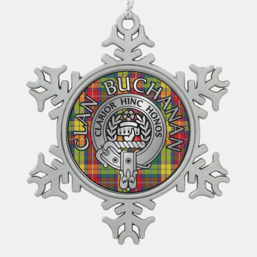 Clan Buchanan Crest  Tartan Snowflake Pewter Christmas Ornament