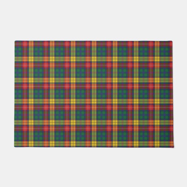 Clan Buchanan Plaid Green Red Yellow Check Tartan Doormat (Front)