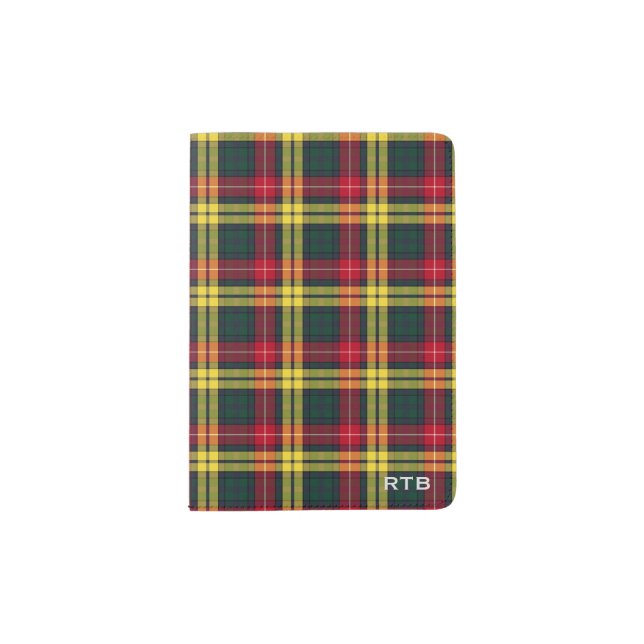 Clan Buchanan Red, Yellow & Green Tartan Monogram Passport Holder (Front)