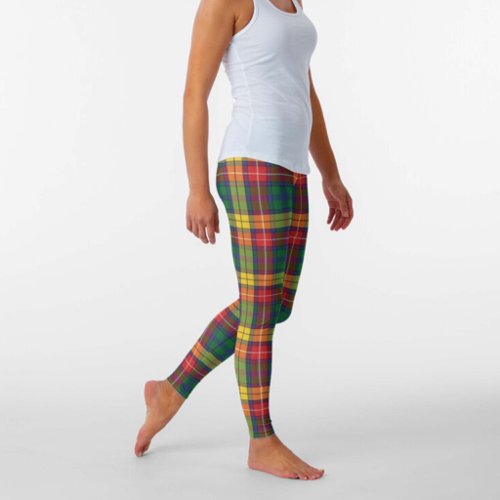 Clan Buchanan Scottish Plaid Red Green Yellow Leggings