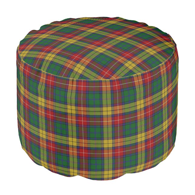 Clan Buchanan Scottish Style Red Green Tartan Pouf (Angled Front)