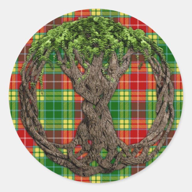Clan Buchanan Tartan And Celtic Tree Of Life Classic Round Sticker (Front)