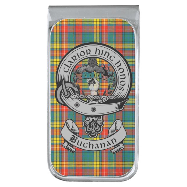 Clan Buchanan Tartan & Crest Silver Finish Money Clip (Front Vertical)