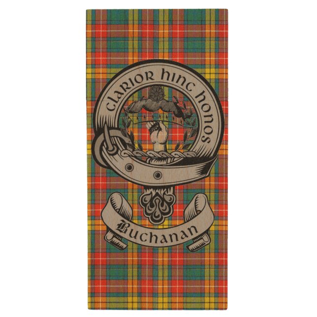 Clan Buchanan Tartan & Crest Wood Flash Drive (Front Vertical)