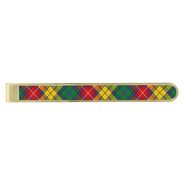 Clan Buchanan Tartan Gold Finish Tie Bar (Front)