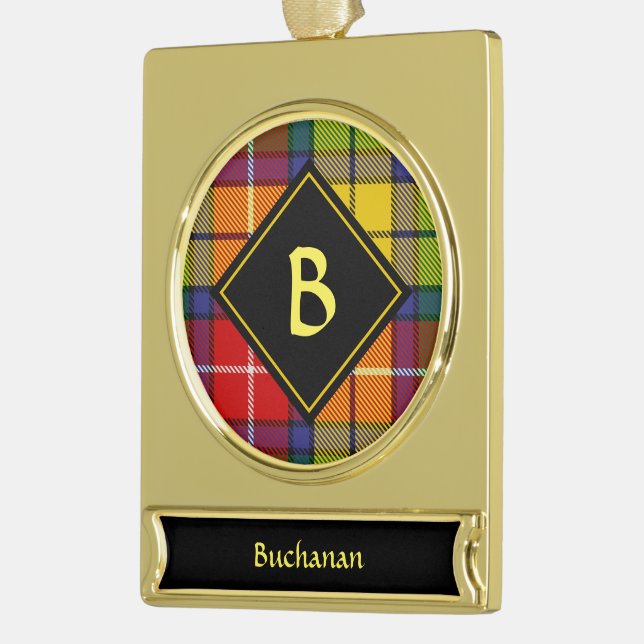 Clan Buchanan Tartan Gold Plated Banner Ornament (Left)