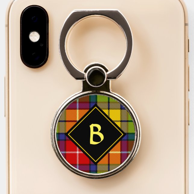 Clan Buchanan Tartan Phone Ring Stand (Close Up)