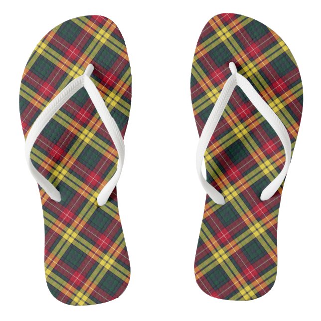 Clan Buchanan Tartan Red, Yellow and Green Plaid Flip Flops (Footbed)