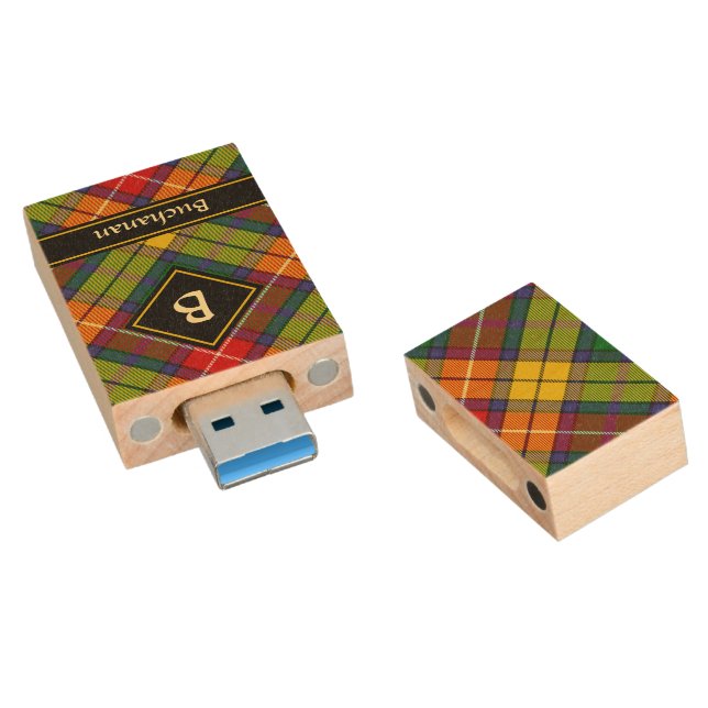 Clan Buchanan Tartan Wood Flash Drive (Angled)