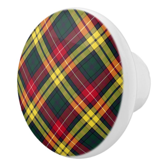 Clan Buchanan Yellow and Green Scottish Plaid Ceramic Knob (Right)