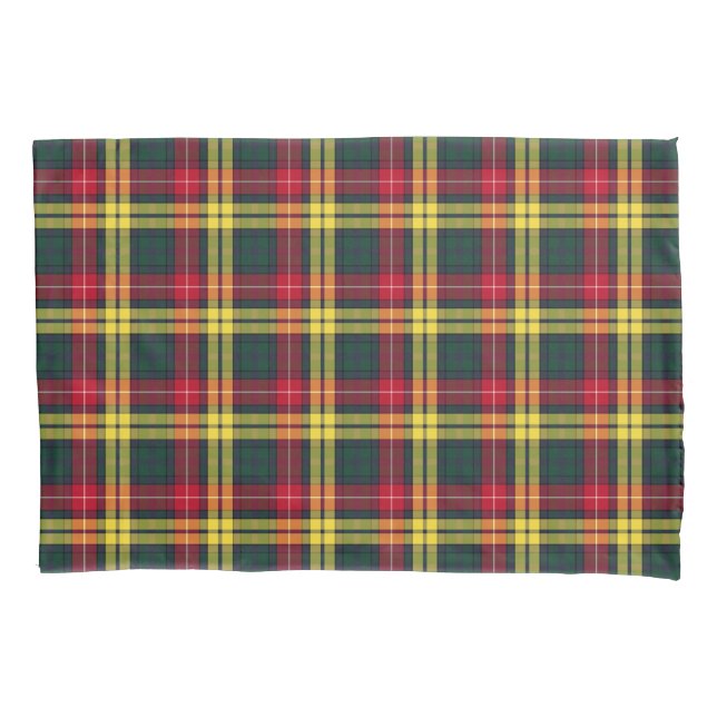 Clan Buchanan Yellow, Green and Red Scottish Plaid Pillow Case (Front)